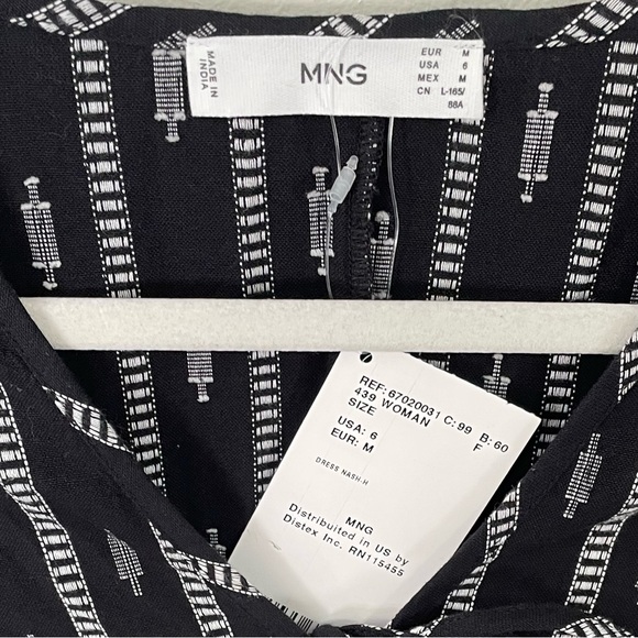 NWT MNG Geometric Aztec Print Black & White Boho Southwestern Mini Dress Sz 6 - Picture 7 of 8